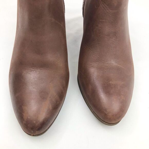 Frye JUDITH Brown Leather Double Zip Heeled Ankle Boots in Wheat - Picture 9 of 16